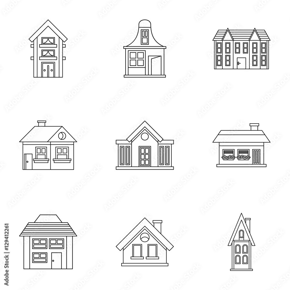 House icons set. Outline illustration of 9 house vector icons for web
