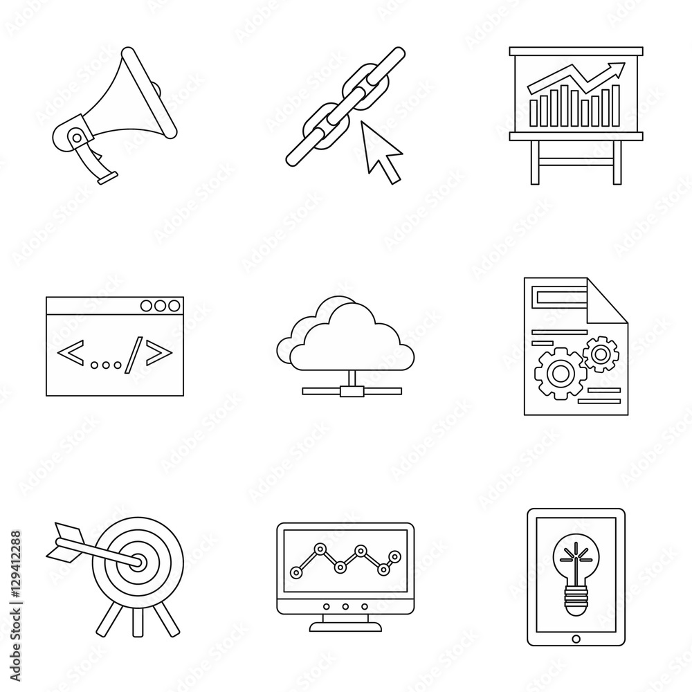 Fototapeta premium Promotion icons set. Outline illustration of 9 promotion vector icons for web