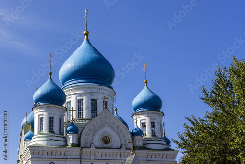 Onion domes at a Moscow monastery photo