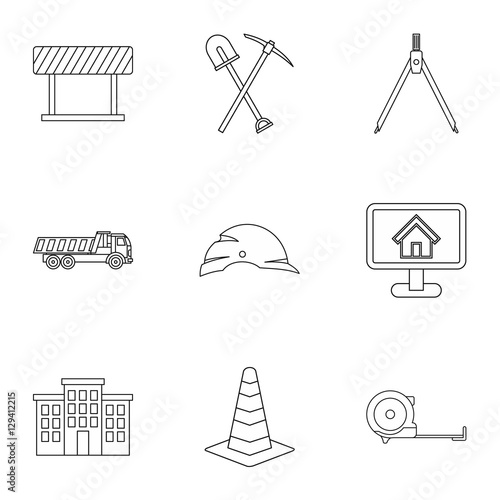 Construction icons set. Outline illustration of 9 construction vector icons for web