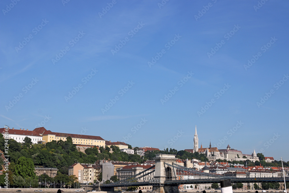 Chain bridge and Fisherman towers Budapest cityscape
