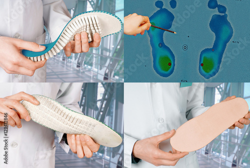 Doctor shows the corrected Individual orthopedic insoles, flatfo