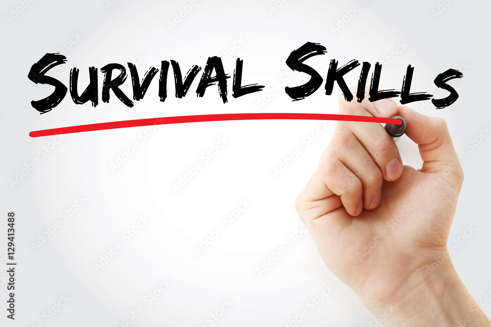 Hand writing Survival skills with marker, concept background Hand writing Survival skills with marker, concept background