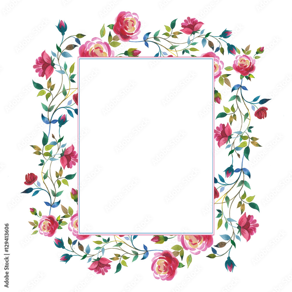 Wildflower rose flower frame in a watercolor style isolated.