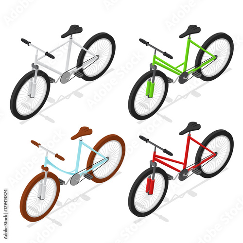 Color Bikes Set Isometric View. Vector