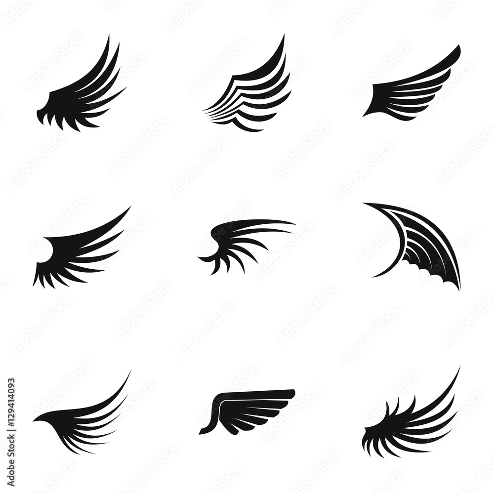 Fototapeta premium Wings icons set. Simple illustration of 9 wings vector icons for web