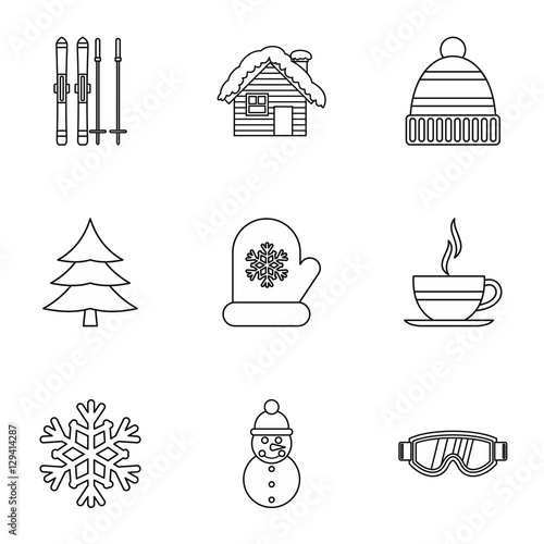 Weather winter icons set. Outline illustration of 9 weather winter vector icons for web