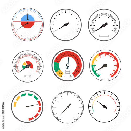 Manometer Temperature Gauge Devices Set. Vector
