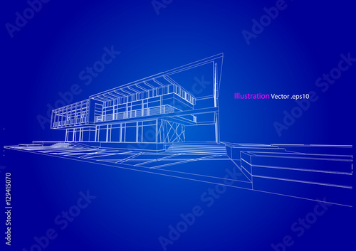 commercial building structure architecture abstract drawing, 3d illustration vector
