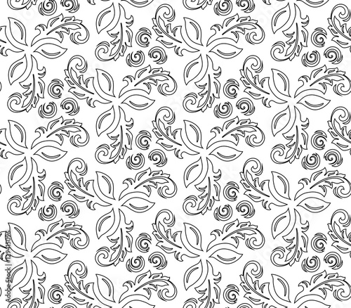 Floral ornament. Seamless abstract classic pattern with flowers. Black and white pattern