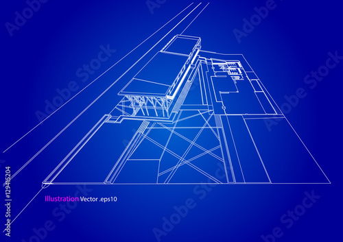 commercial building structure architecture abstract drawing, 3d illustration vector 