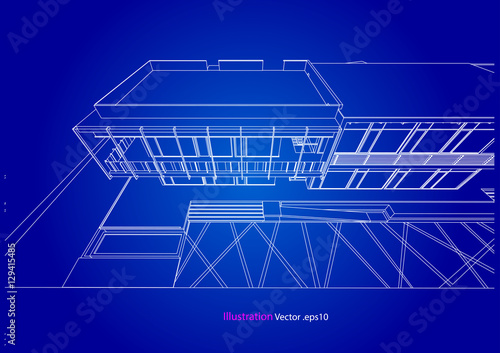 commercial building structure architecture abstract drawing, 3d illustration vector
