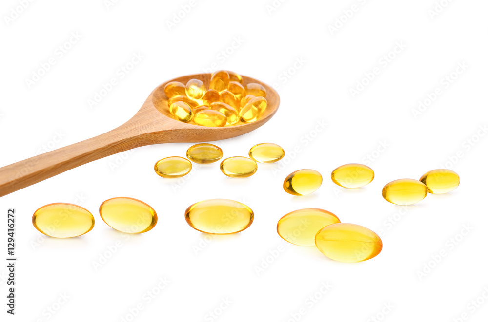 Fish oil pill (Omega Tree) isolated on white background Fish oil pill (Omega Tree) isolated on white background