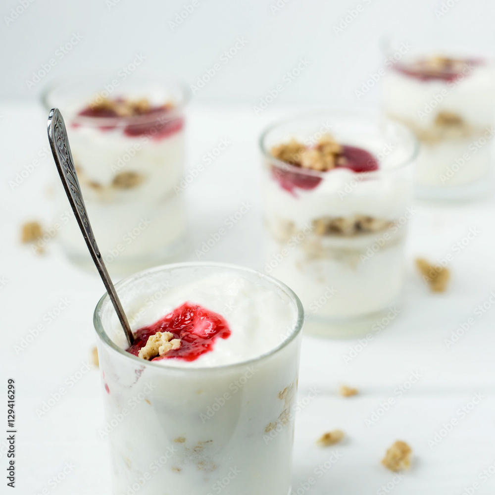 yogurt with muesli and jam