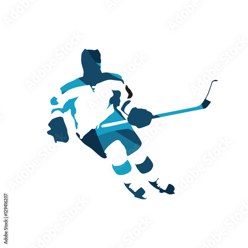 Ice hockey player, abstract blue vector silhouette