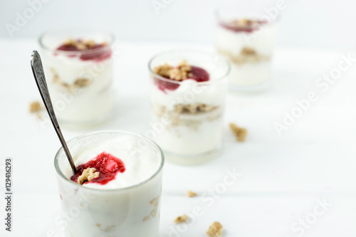 yogurt with muesli and jam