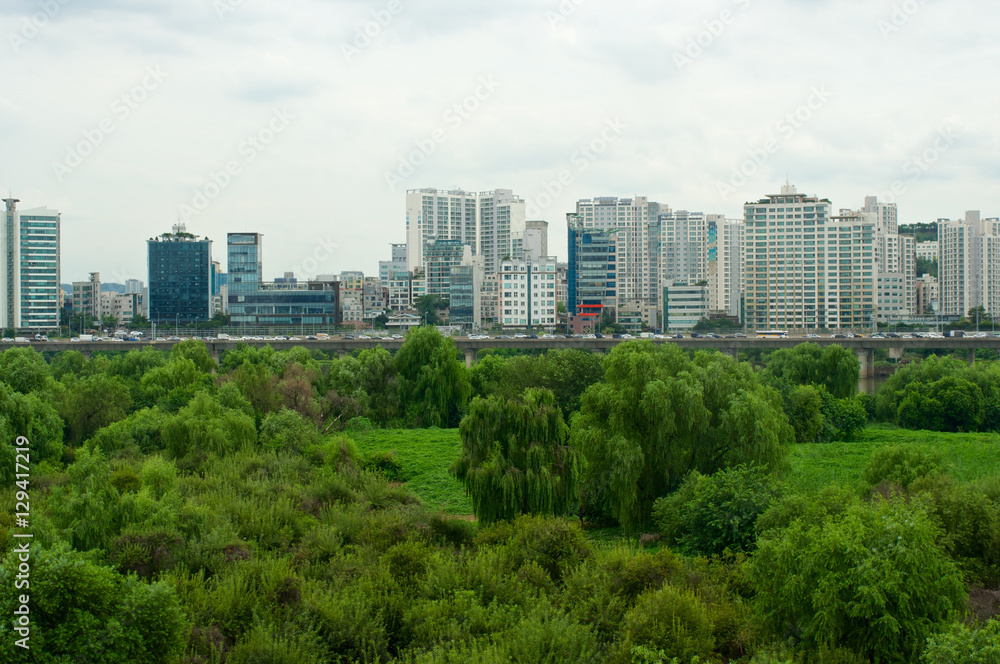 Hangang river in Seoul in summer in Korea Hangang river in Seoul in summer in Korea