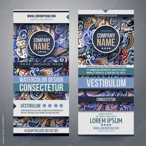 Cartoon colorful vector doodles Winter banners