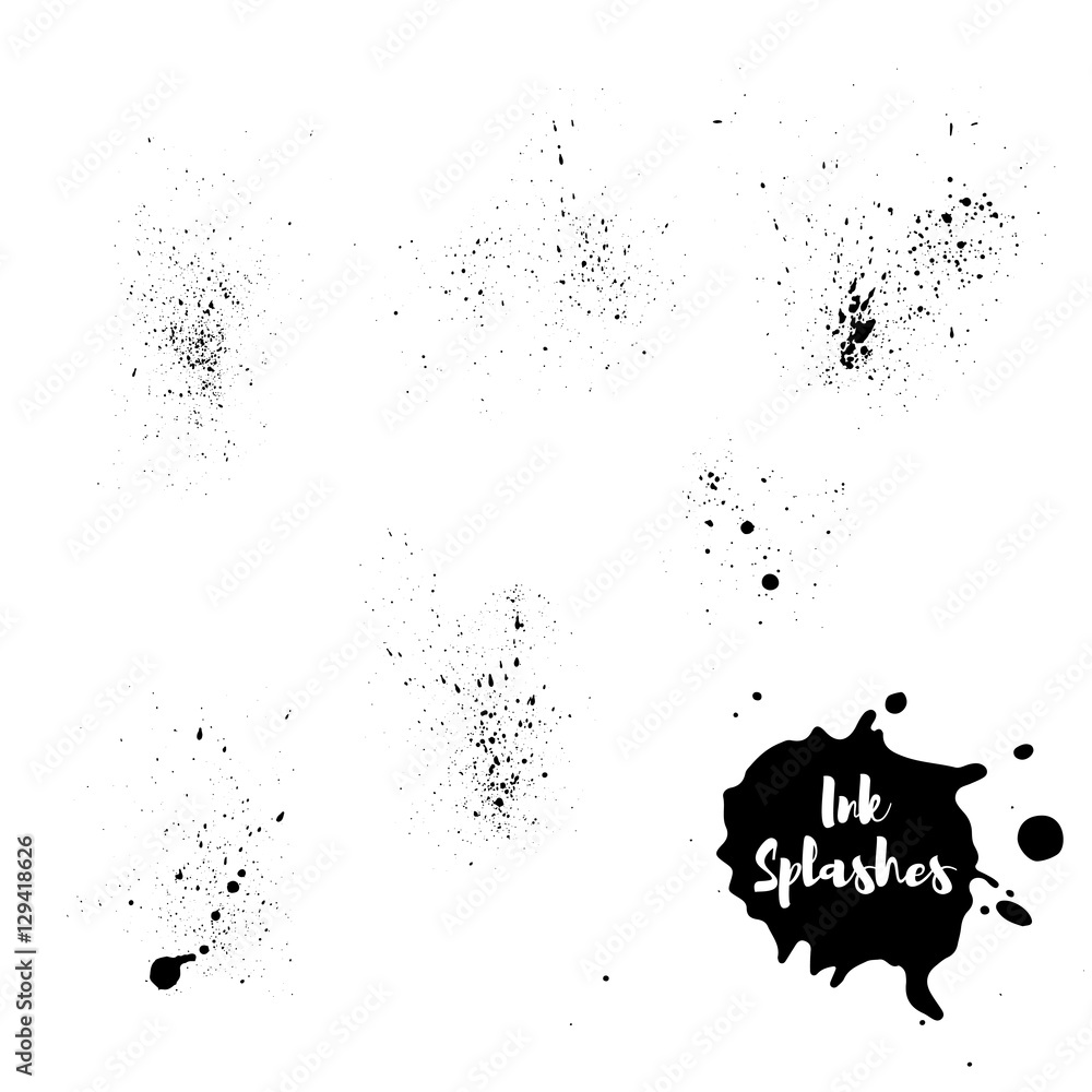 Vector illustration set of ink splash. Hand painted background.