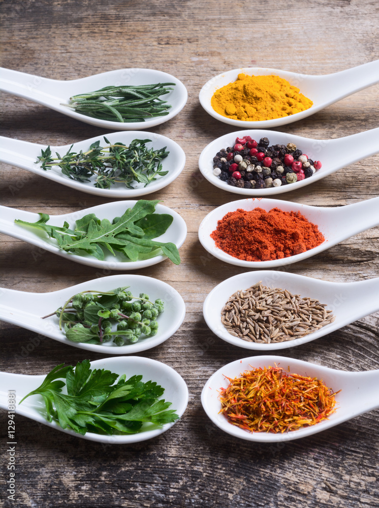 assortment of indian spices and herbs