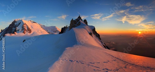 Mountain sunset and snow Chamonix photo