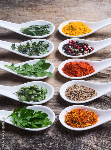 assortment of indian spices and herbs