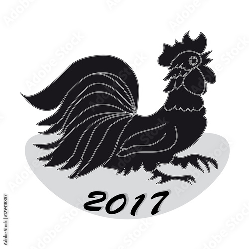 Rooster, rooster year, black on white background.