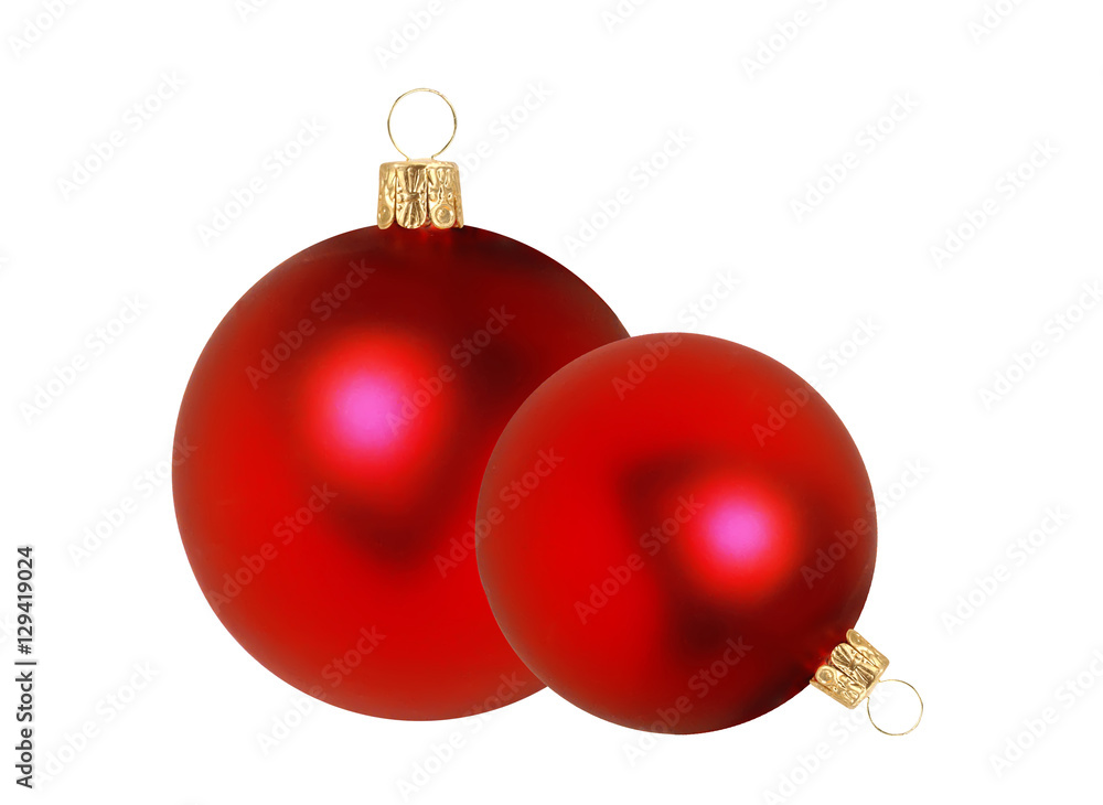 Two red Christmas decor balls isolated on white background Two red Christmas decor balls isolated on white background
