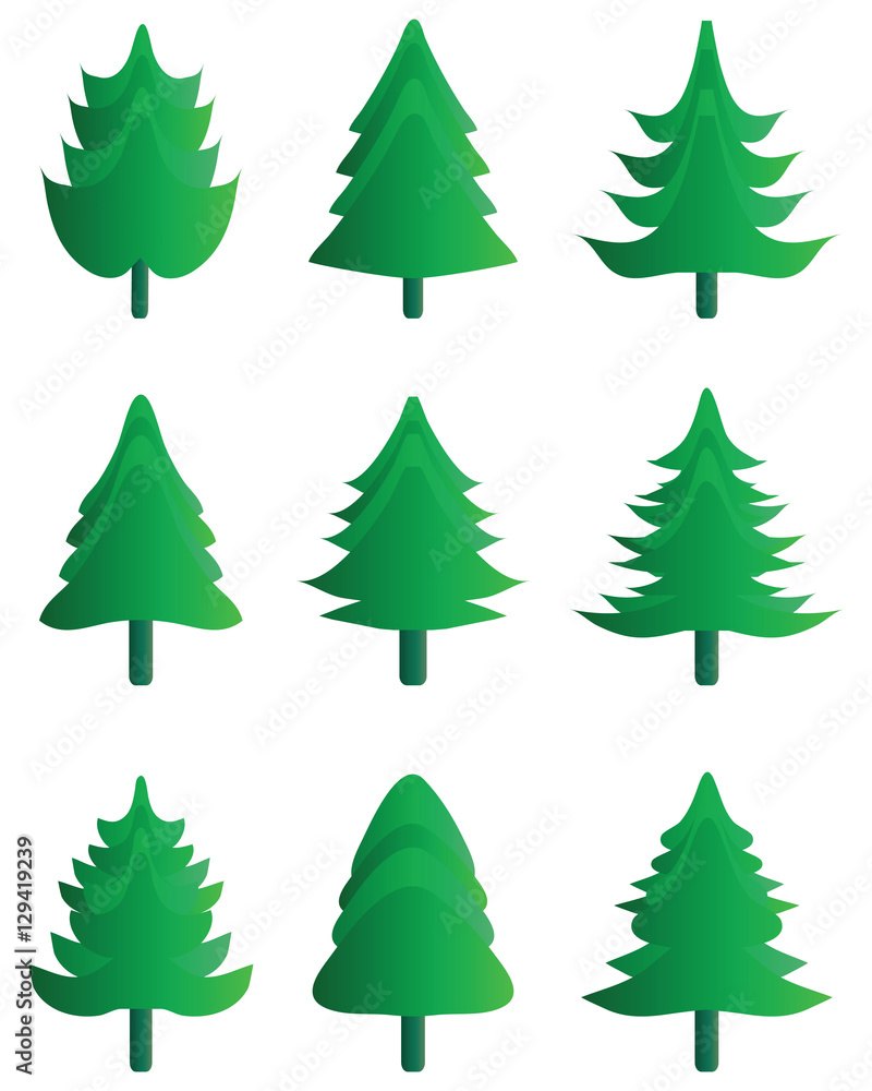 Green silhouettes of Christmas tree icons