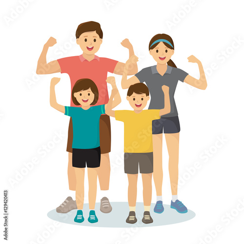 Sports family in exercise outfits