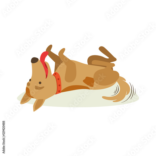 Happy Brown Pet Dog Rolling On The Back , Animal Emotion Cartoon Illustration