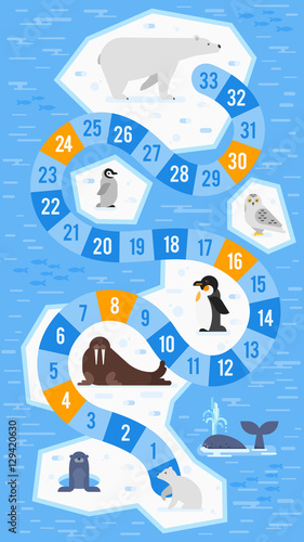 Vector flat style illustration of kids arctic animals board game 