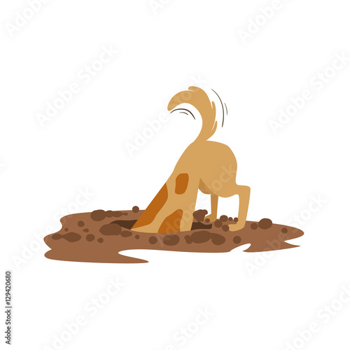 Brown Pet Dog Digging The Dirt In The Garden, Animal Emotion Cartoon Illustration