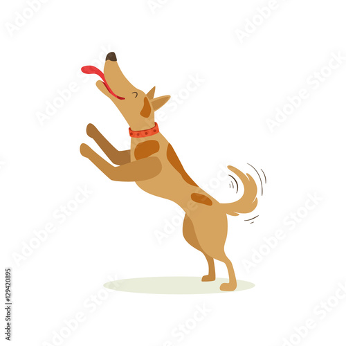 Brown Pet Dog Jumping Licking Face, Animal Emotion Cartoon Illustration