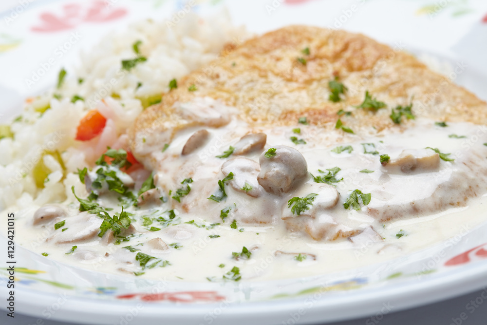 schnitzel with rice schnitzel with rice