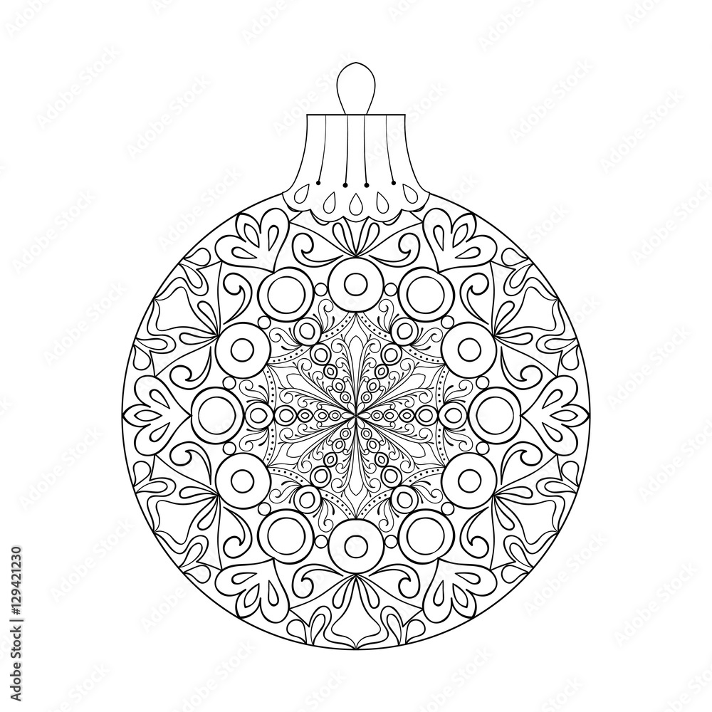 Fototapeta premium Vector vintage Christmas ball for tree, New Year 2017 freehand d