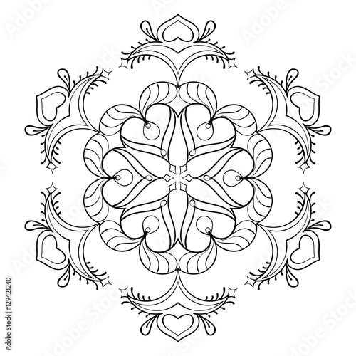 Vector zentangle snow flake  elegant mandala for adult coloring