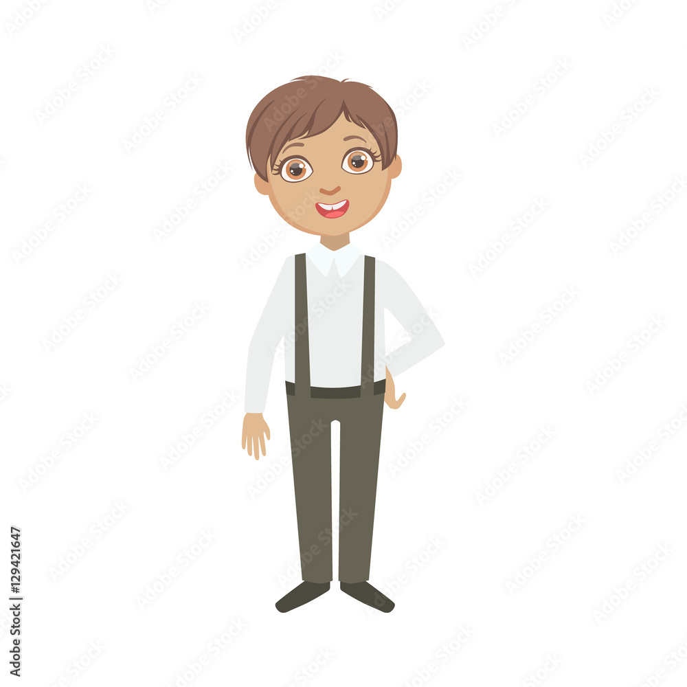 Boy In Black Pants With Suspenders Happy Schoolkid In School Uniform Standing And Smiling Cartoon Character