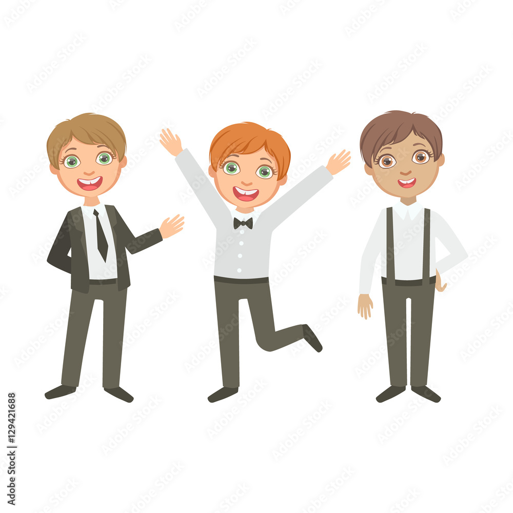 Boys In Black And White Outfits Happy Schoolkids In Similar Collection School Uniforms Standing And Smiling Cartoon Character Boys In Black And White Outfits Happy Schoolkids In Similar Collection School Uniforms Standing And Smiling Cartoon Character