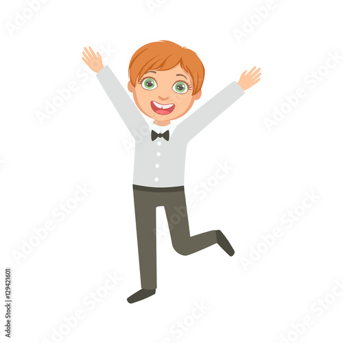 Boy In Black Trousers And Bow Tie Happy Schoolkid In School Uniform Standing And Smiling Cartoon Character