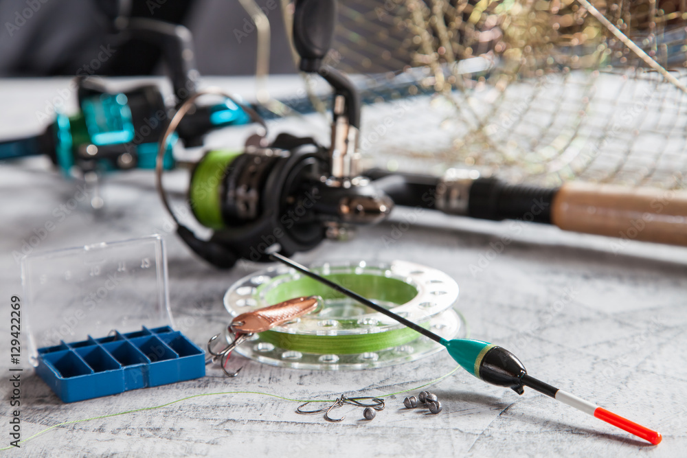 fishing tackles, fishing lure and fishing bait on plastic storage boxes fishing tackles, fishing lure and fishing bait on plastic storage boxes