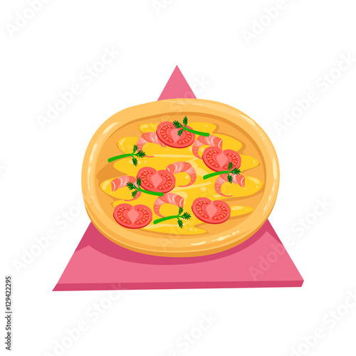 Pizza With Tomatos And Shrimps,Part Of Italian Fast Food Cuisine Restaurant Takeout Delivery Service Collection Of Illustrations