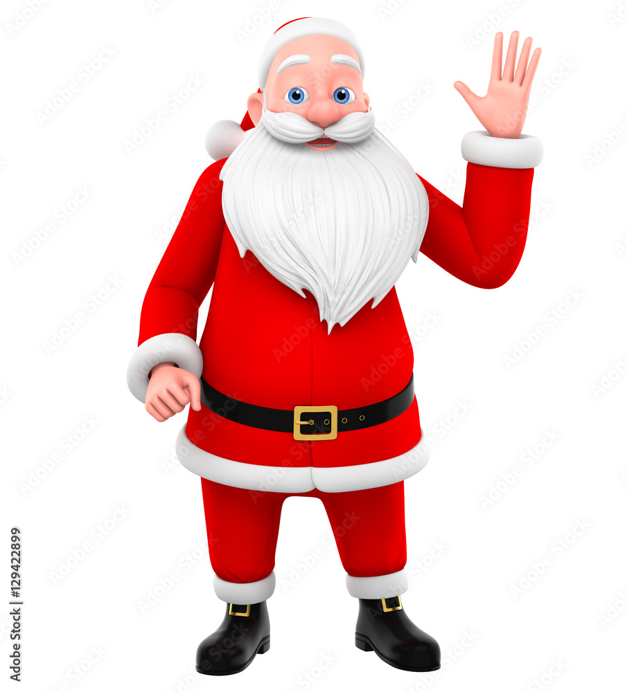 Cheerful Santa Claus with his arm raised up on a white backgrou Cheerful Santa Claus with his arm raised up on a white backgrou