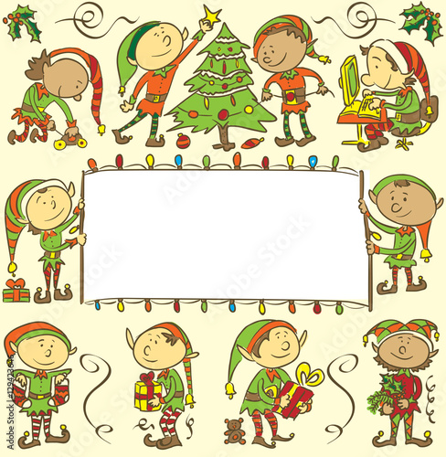 Background with Christmas elves