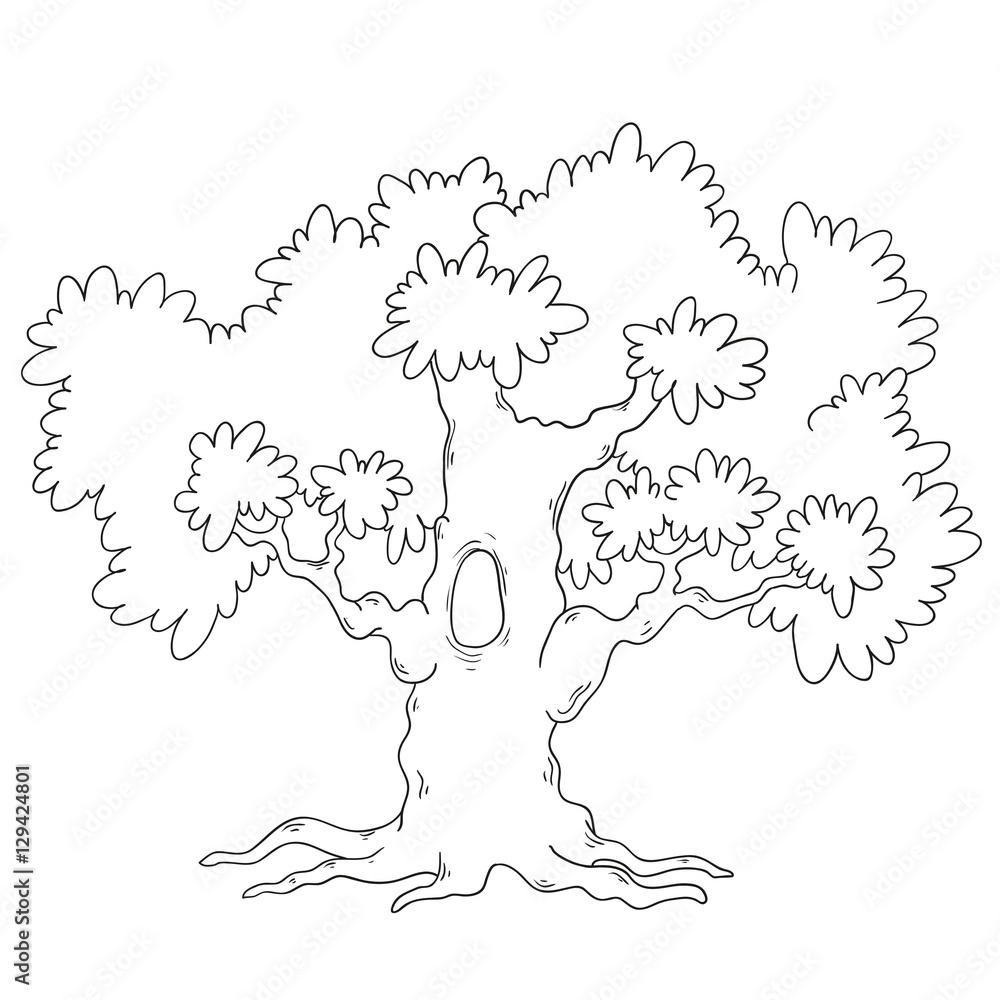 Tree coloring book. Cartoon tree circuit. Vector Stock Vector | Adobe Stock