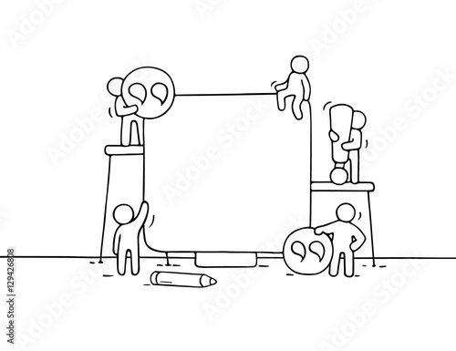 Cartoon working little people with quote.