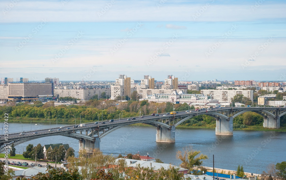 View of Nizhny Novgorod, on the Volga River and the bridge