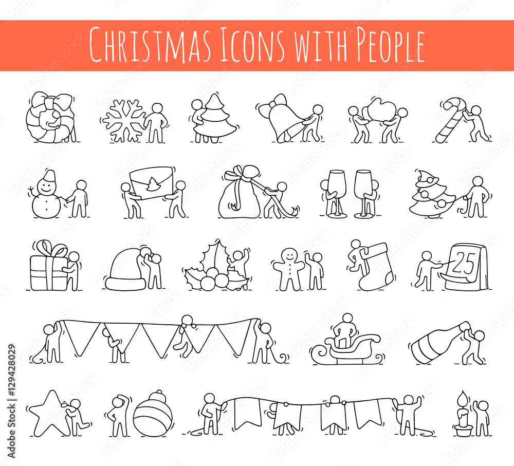christmas icons set of working little people christmas icons set of working little people