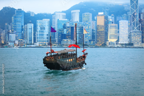 Hong Kong Victoria's harbour evening cruise on authentic junk boat with red sails