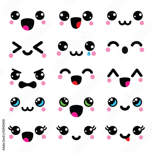 Kawaii cute faces, Kawaii emoticons, adorable characters design